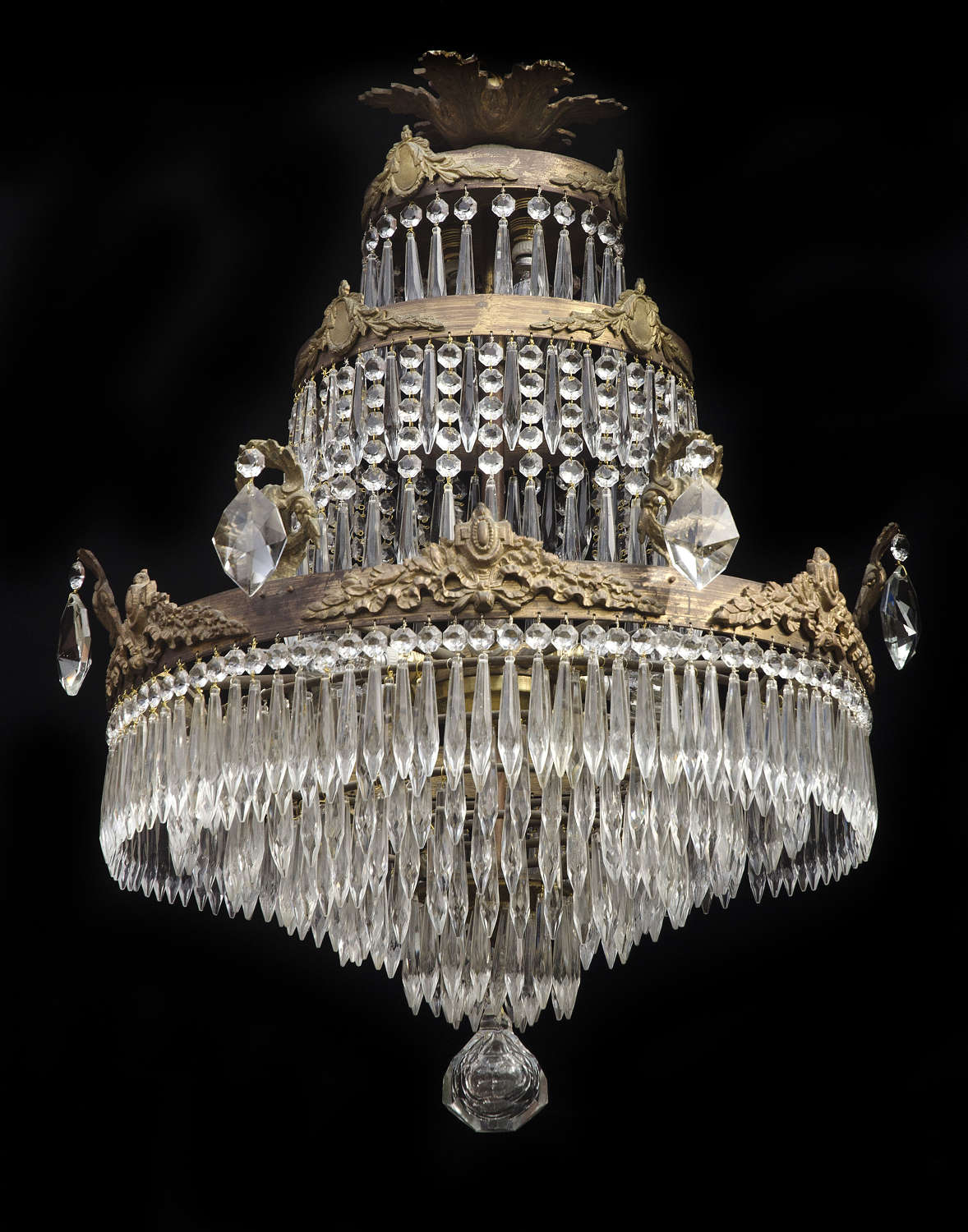 8 Light 3 Tiered Italian Antique Chandelier with icicle drops