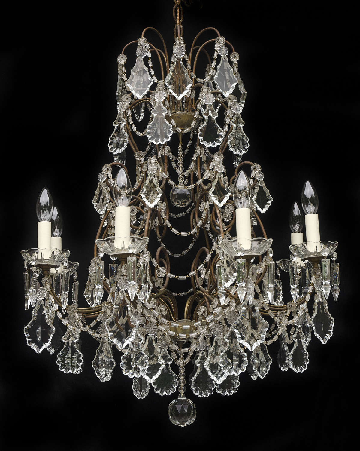Large 8 light Italian Vintage Chandelier with crystal leaves