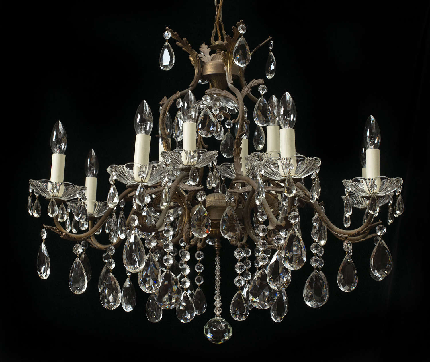 Large bronze 2 tiered, 12 light, antique Italian chandelier